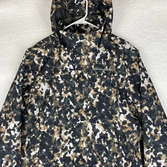 NWT Eddie Bauer Jacket Mens Size S Black Tan Packable Rainfoil Capers Waterproof